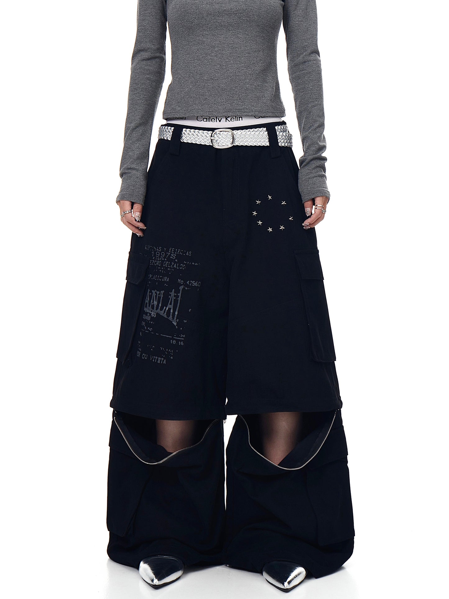 Removable Multi-pocket Cargo Pants Loose Wide-leg Pants