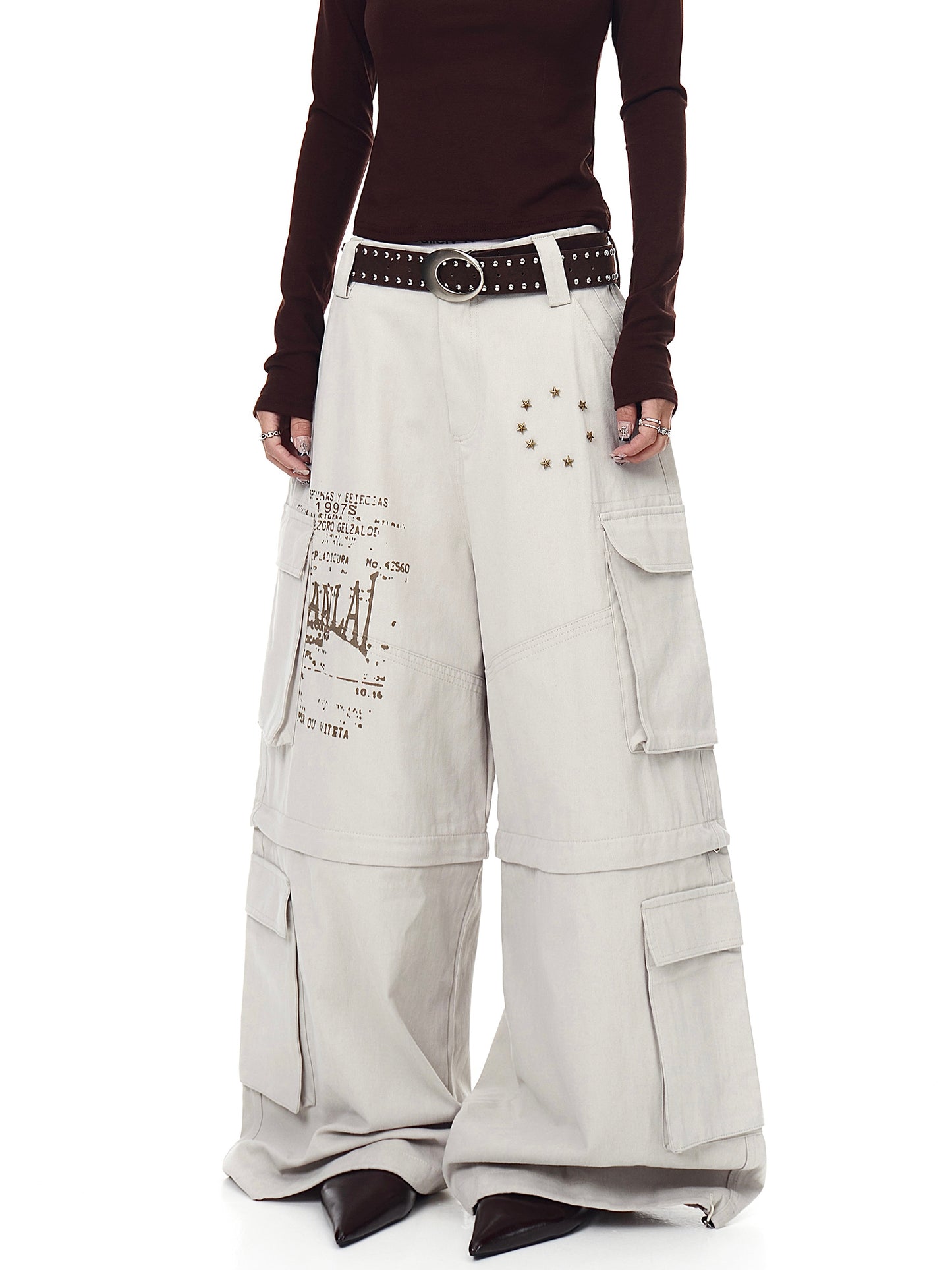 Removable Multi-pocket Cargo Pants Loose Wide-leg Pants