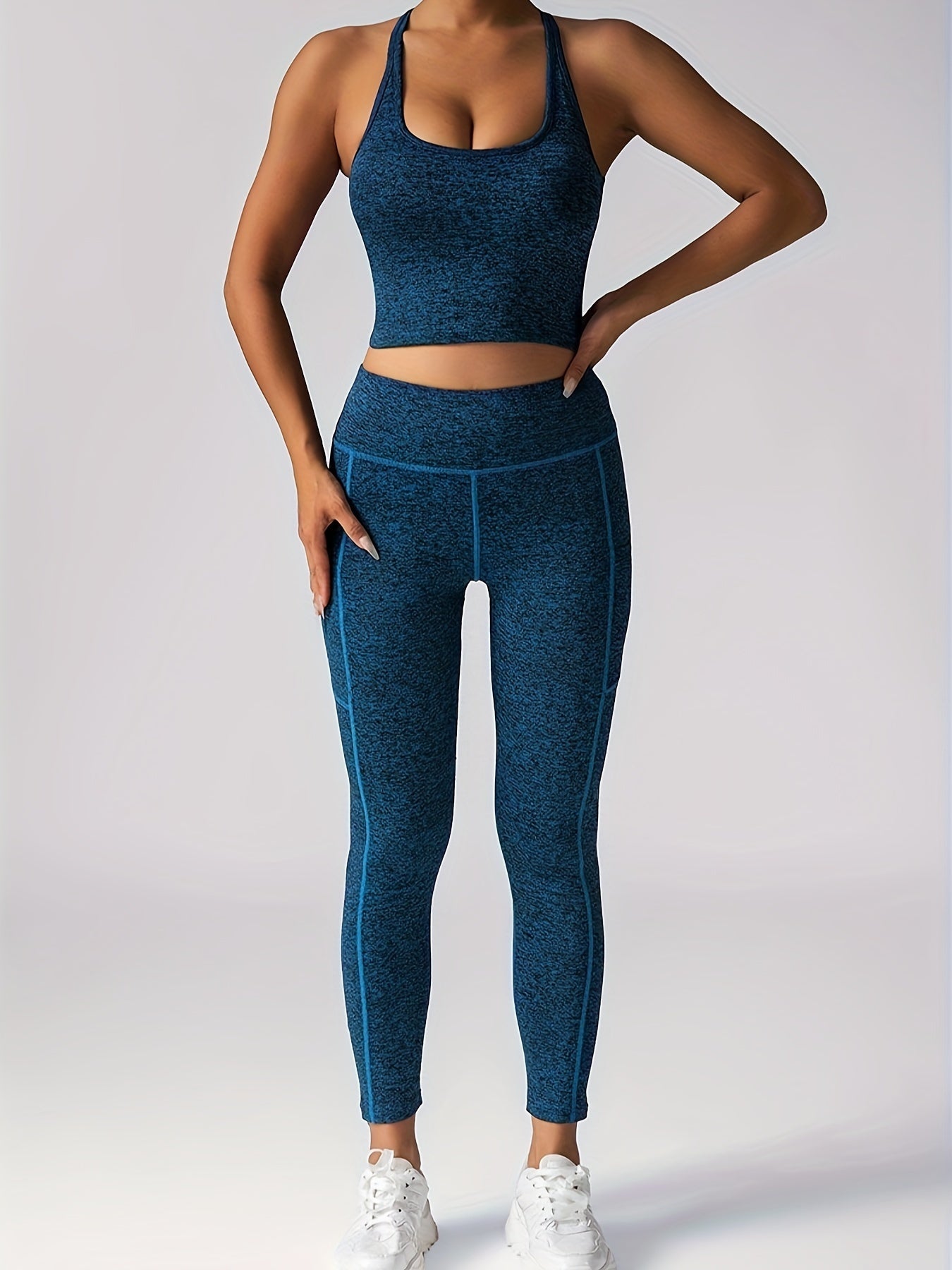 Women's Yoga Fitness Sports Pocket Set, 2 Piece Workout Set For Women Outfit Gym High Waist Leggings With Sport Bra