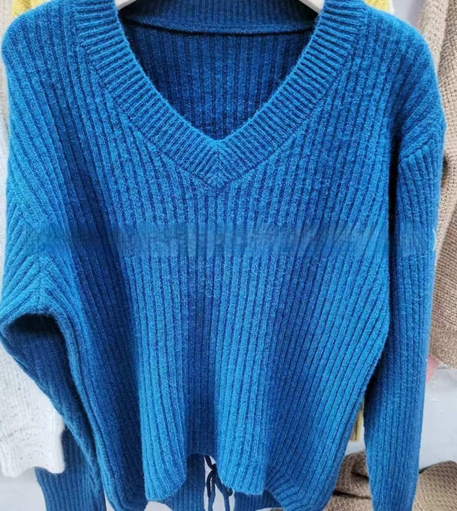 Sweater Women's Design Sense Niche Tied V-neck Sweater
