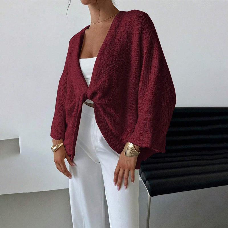 Women's Criss Cross Front Knit Sweater Long Sleeve Pullover, Loose Fit Twisted Design Fall Top