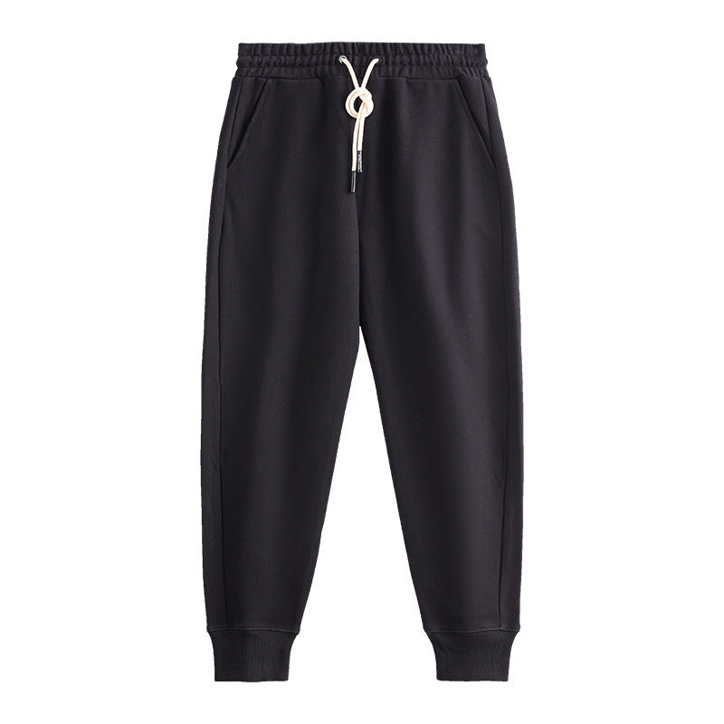 Ankle-tied Drawstring Thickened Fleece-lined Ivory White Casual Straight-leg Sports Pants For Men And Women
