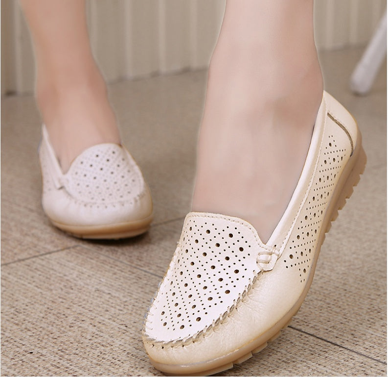 Nurse White Flat Leather Soft Bottom Women's Small Leather Shoes