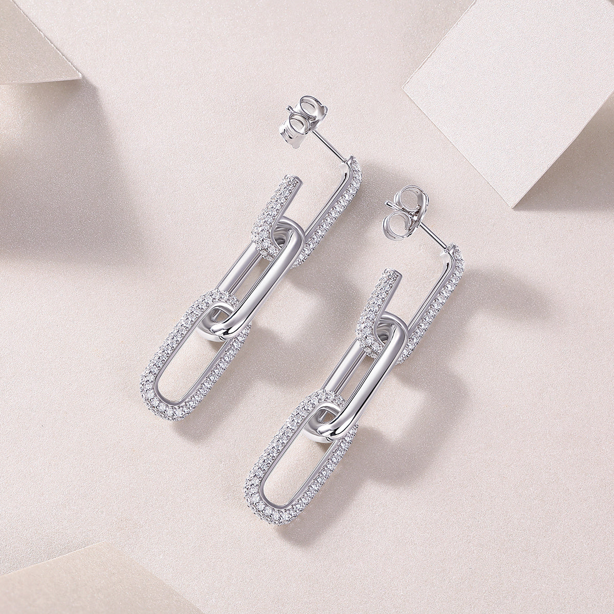 Chain Luxury Fashion Diamond Earrings Stud Set With Mosan Diamond Silver Ornaments