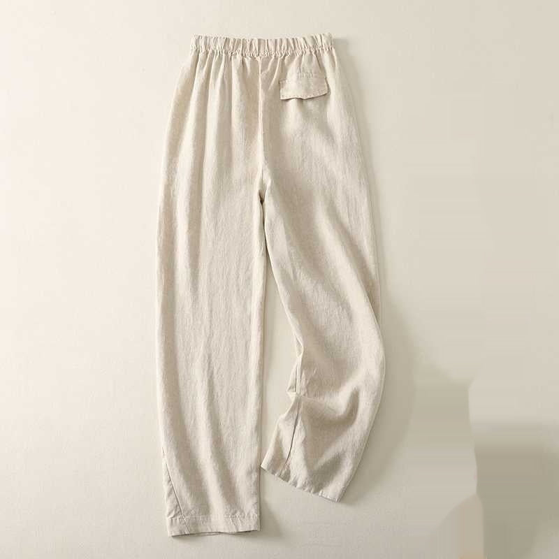 Cotton Linen Sickle Straight Retro Inner Edge Matchet Pants