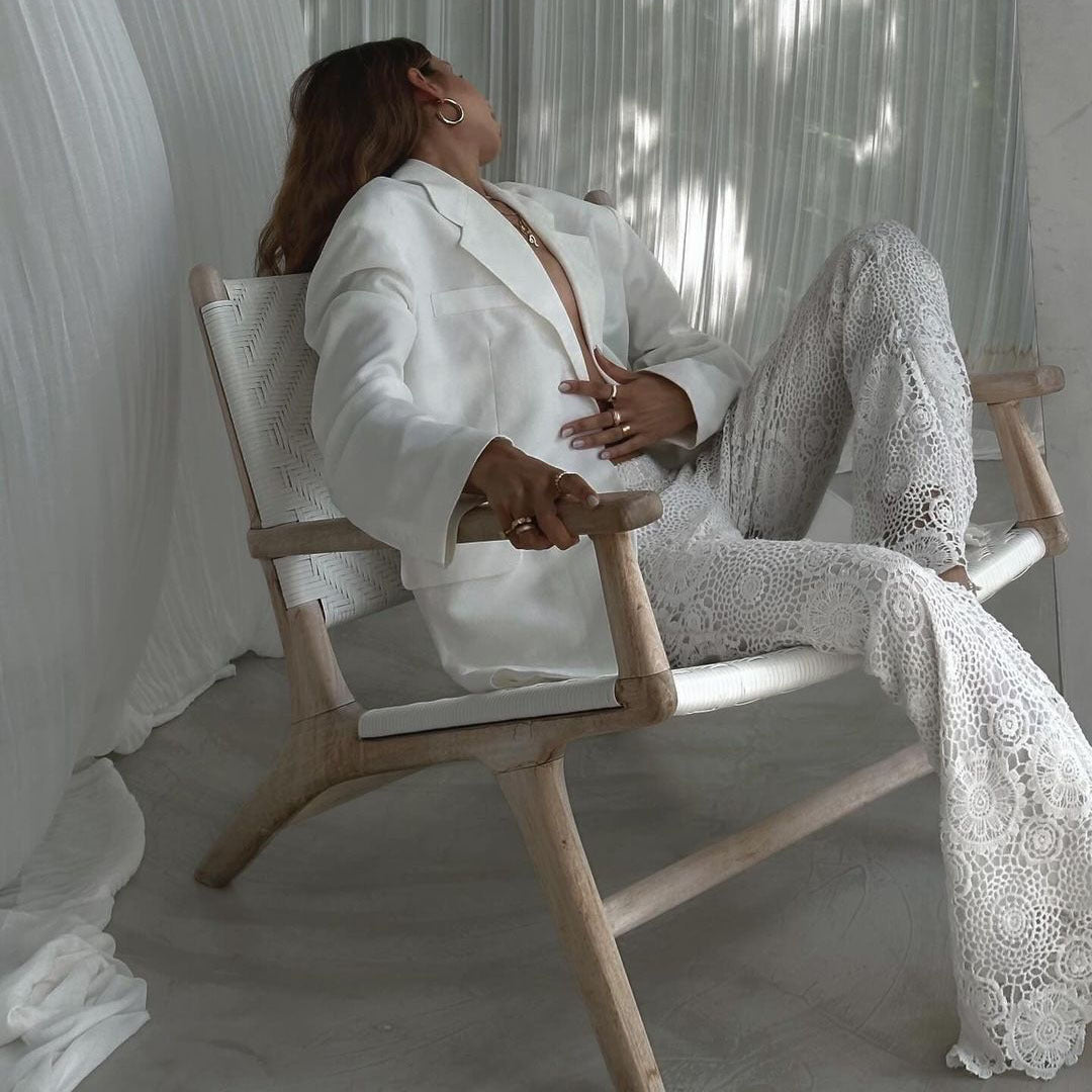 French Style Lace Casual See-through Vacation Style Trousers