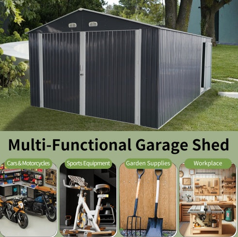 Spacious Outdoor Storage Shed This 13 20FT Outdoor Storage Shed Offers A Generous 250 Square Feet Of Floor Space, Perfect For Storing Trucks, Cars, Large Tools, And Lawn Equipment. With Double Front
