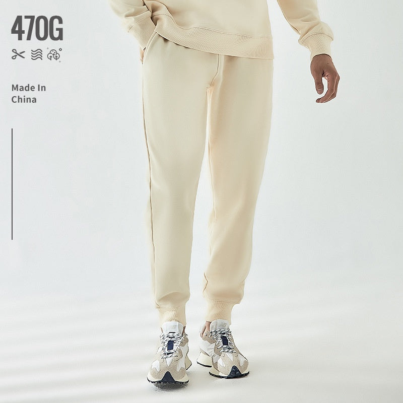 Ankle-tied Drawstring Thickened Fleece-lined Ivory White Casual Straight-leg Sports Pants For Men And Women