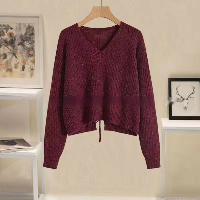 Sweater Women's Design Sense Niche Tied V-neck Sweater