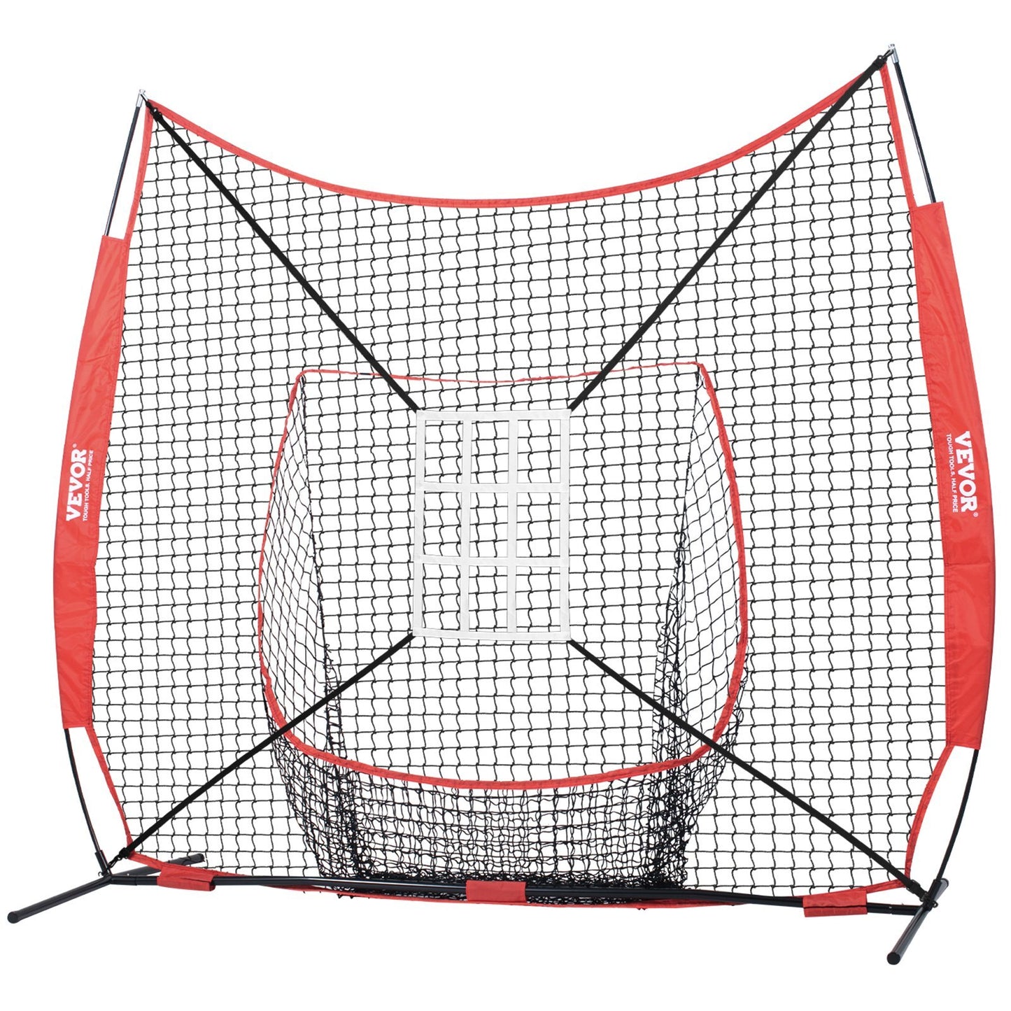 7x7 Ft Baseball Softball Practice Net, Portable Baseball Training Net For Hitting Catching Pitching, Backstop Equipment With Bow Frame, Carry Bag, Strike Zone, 12 Balls, Tee, And Ball Collector