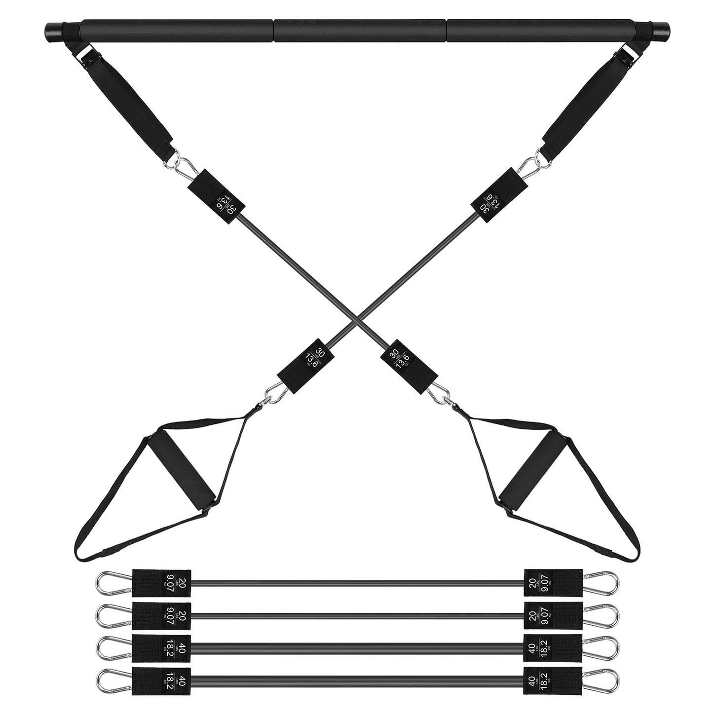100LBS OR 180LBS Band Options - 1Pc Pilates Bar Kit Multifunctional Pilates Yoga Toning Bar Full Body Exercise Equipment Set For Beginners Intermediates Professionals 4 Elastic Resistance Bands