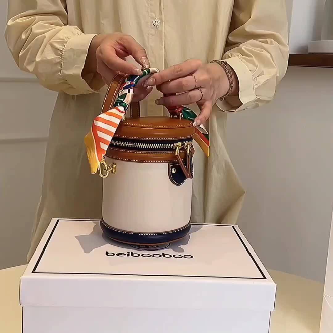 Fashionable Round Cylinder Handbag | Small Shoulder and Crossbody Women'S Bag, Synthetic Faux Leather, Zipper Closure