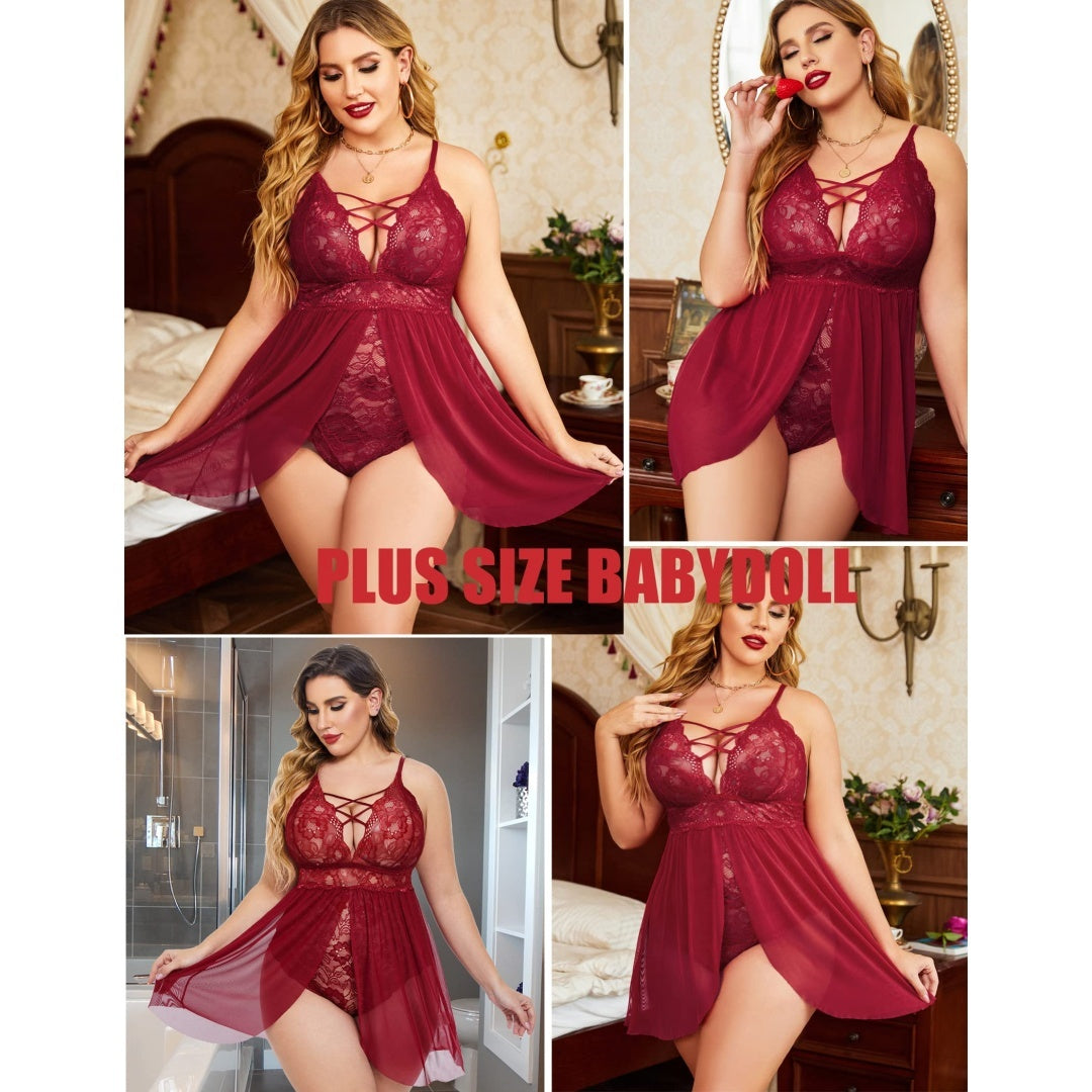 Plus Size Babydoll Womens Snap Crotch Lingerie V NeckLace Nighty Sleepwear Womenswear Comfort BasicMinimalist Spaghetti Strap Lingerie For Women Nightgown