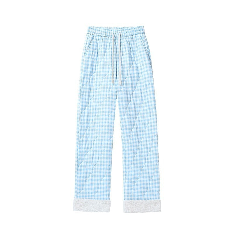 Winter New Casual Plus Size Thick Checks Cotton Pants For Women