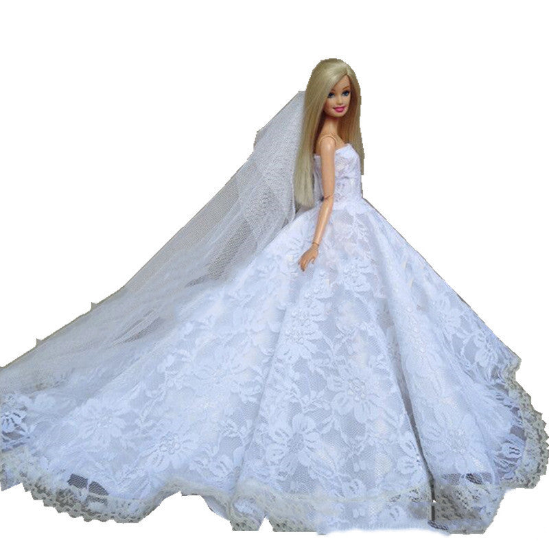 White Trailing Wedding Dress With Veil Doll Wedding Suit