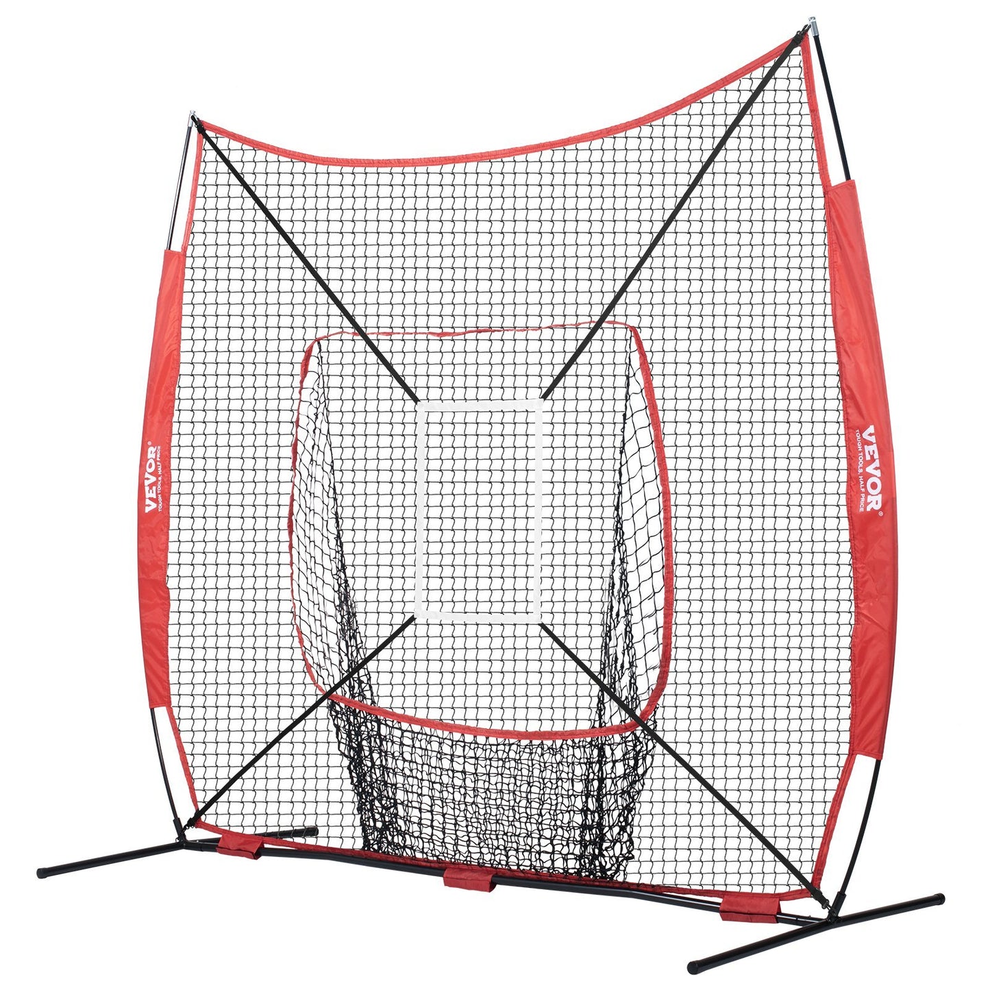 7x7 Ft Baseball Softball Practice Net, Portable Baseball Training Net For Hitting Catching Pitching, Backstop Baseball Equipment With Bow Frame, Carry Bag, Strike Zone, Ball, Tee, Ball Collector