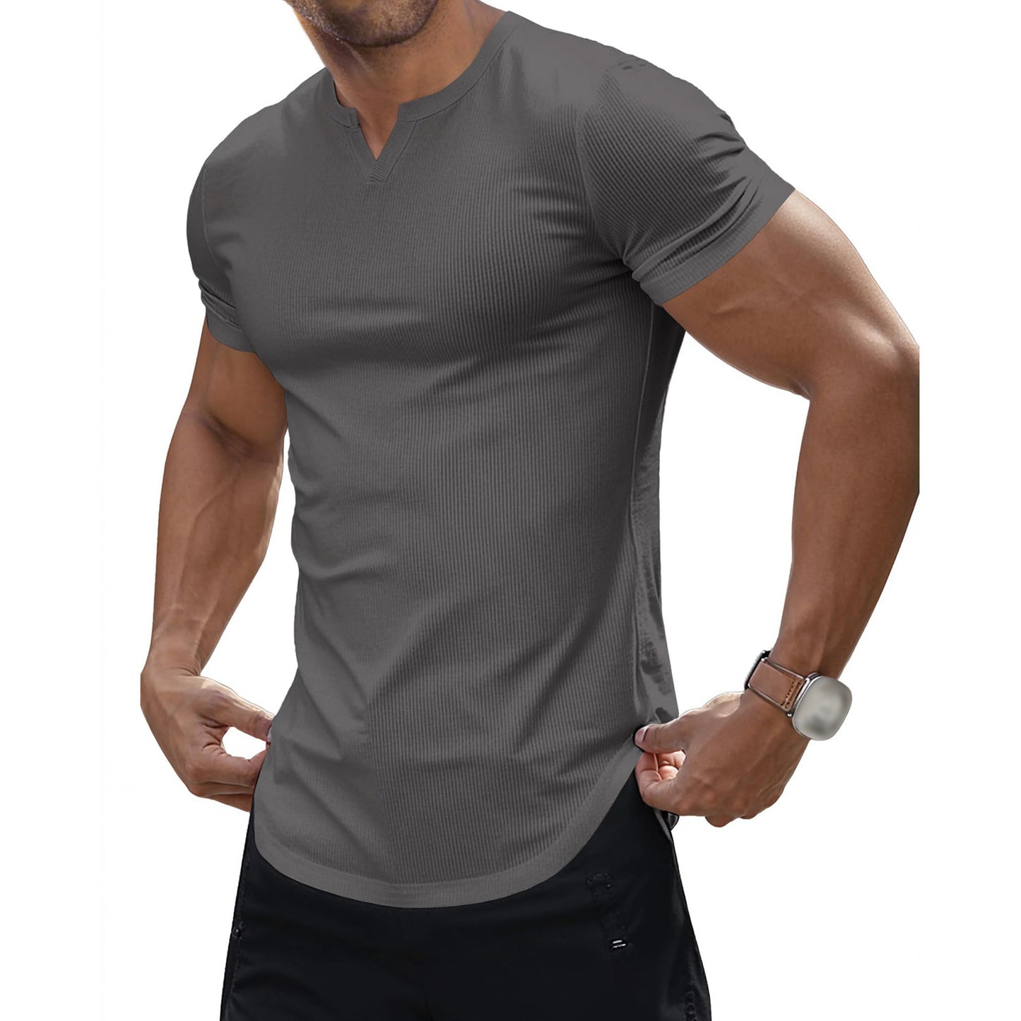 Fashion Men's Sunken Stripe Casual T-shirt Top
