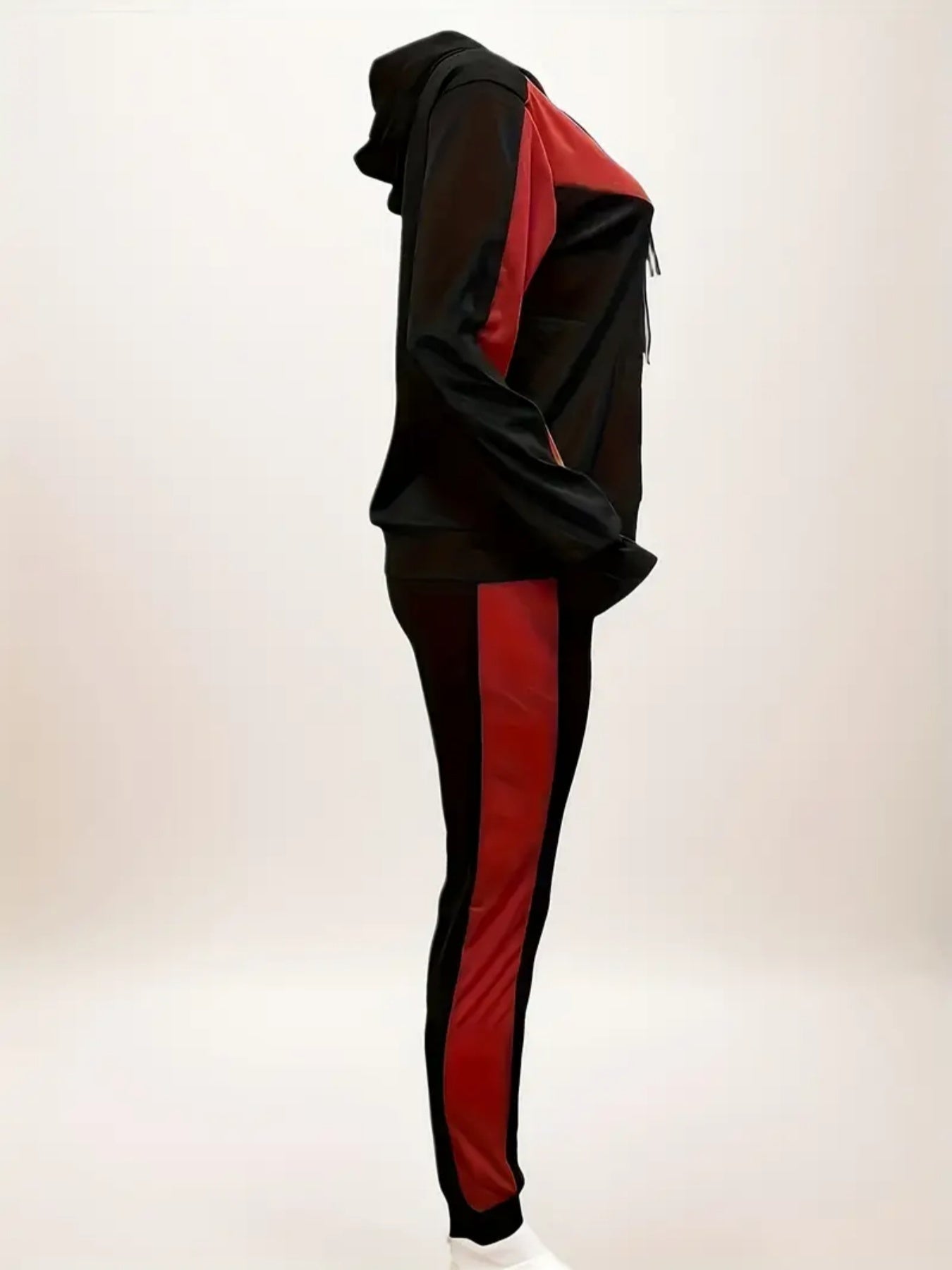 2025 Large New Women's Camouflage Printed Hoodie And Jogging Set, Casual Two Piece Set, Zippered Hoodie, Long Sleeve, And Red Black Stretch Pants