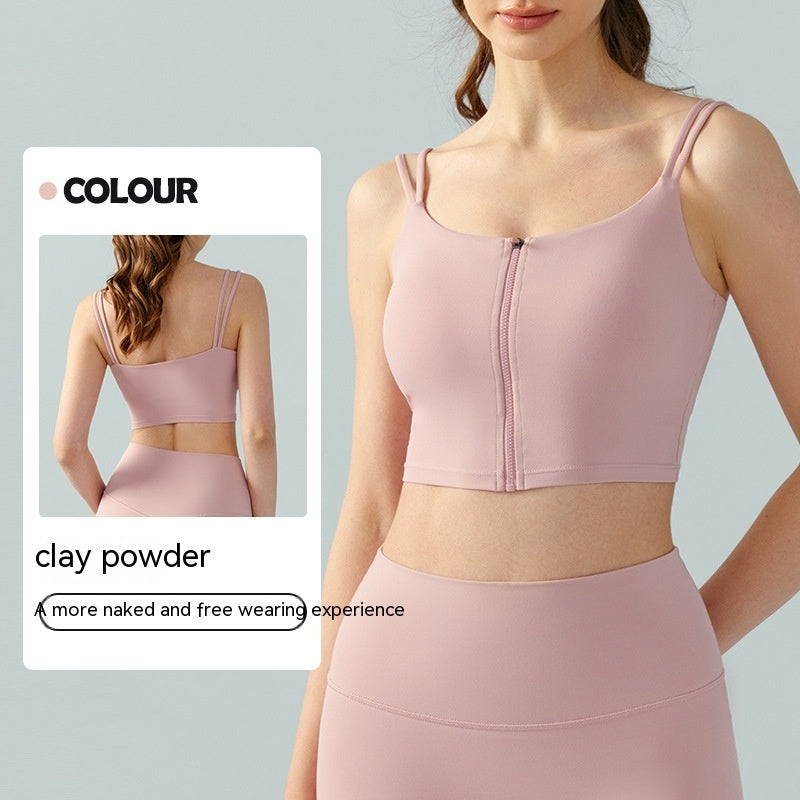 Double-shoulder Strap Front Zipper Yoga Vest Top