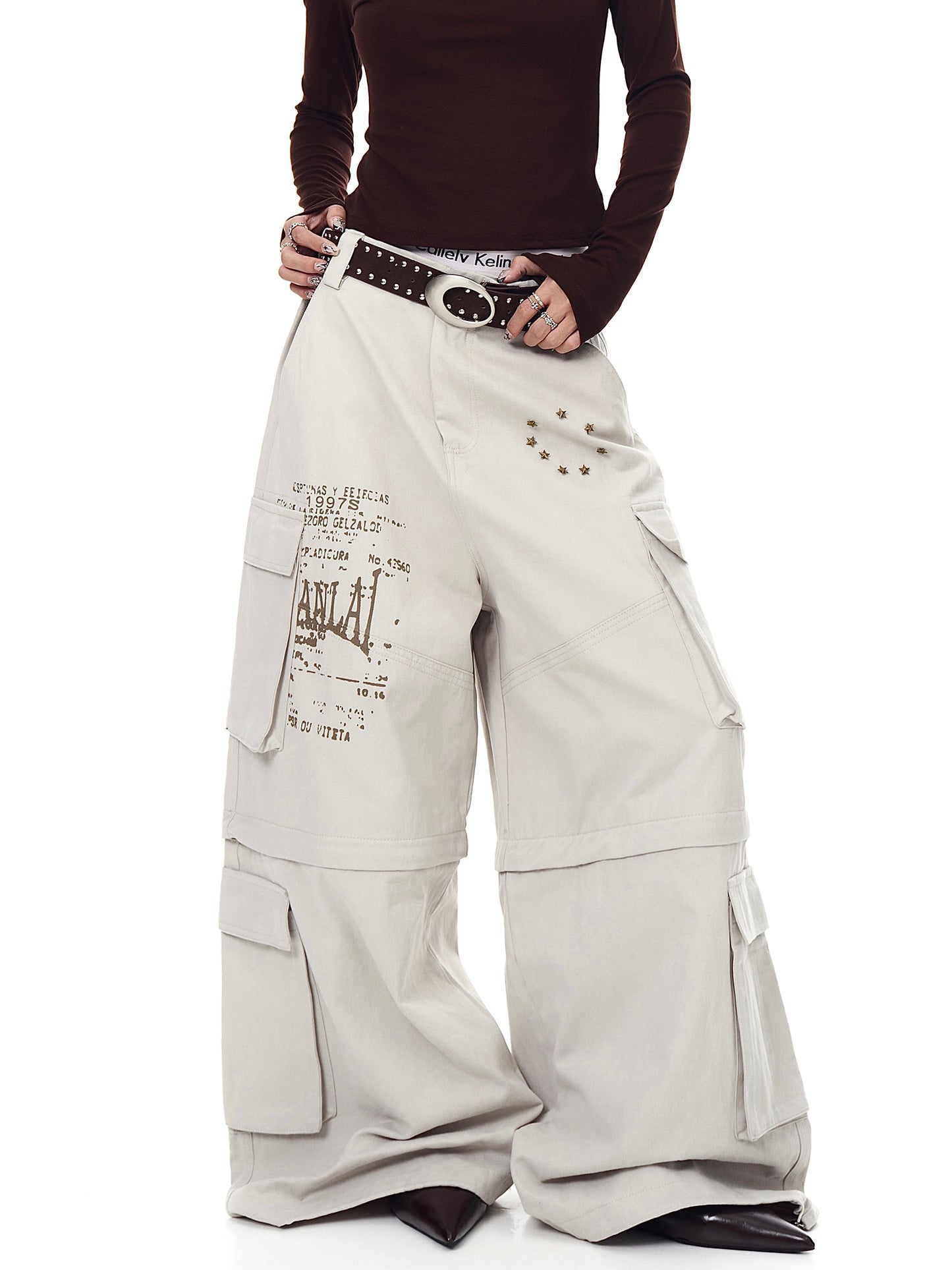Removable Multi-pocket Cargo Pants Loose Wide-leg Pants