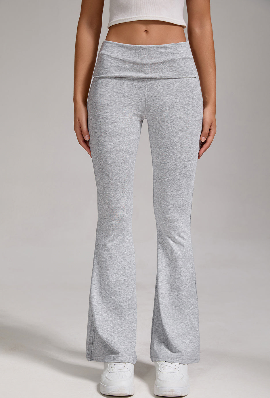 Sports, Leisure And Exercise Women's Low Waisted Flared Pants With Exposed Navel And Folded Waist Wide Leg Pants