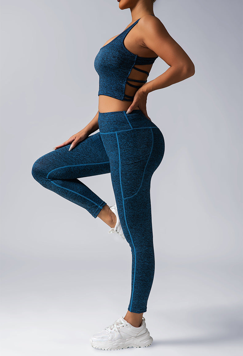 Women's Yoga Fitness Sports Pocket Set, 2 Piece Workout Set For Women Outfit Gym High Waist Leggings With Sport Bra