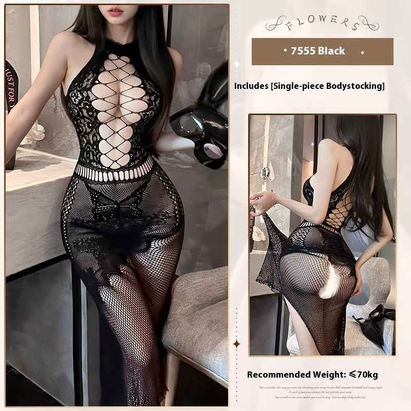 White Transparent Cutout Sexy Tight Fishnet Clothes