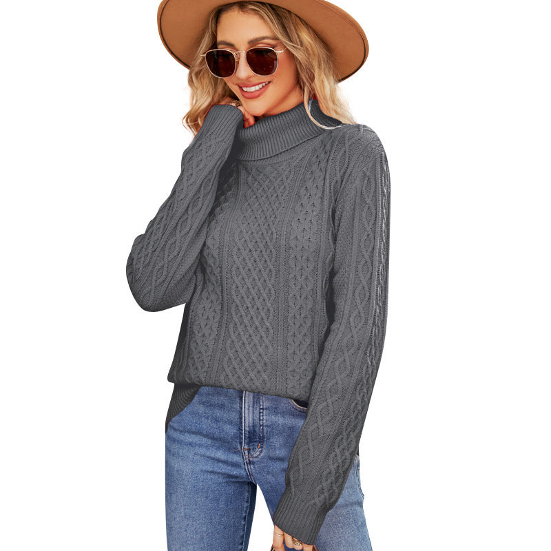 Women's Solid Color Knitted Turtleneck Twist Sweater