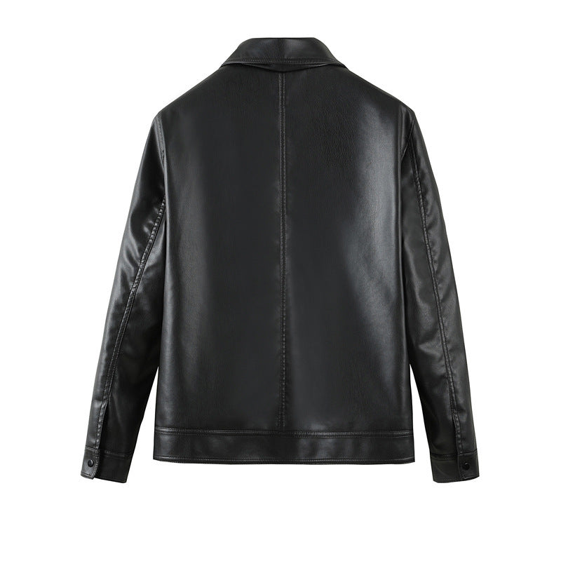 Men's Simple Casual Solid Color Windproof Handsome PU Leather Jacket Top