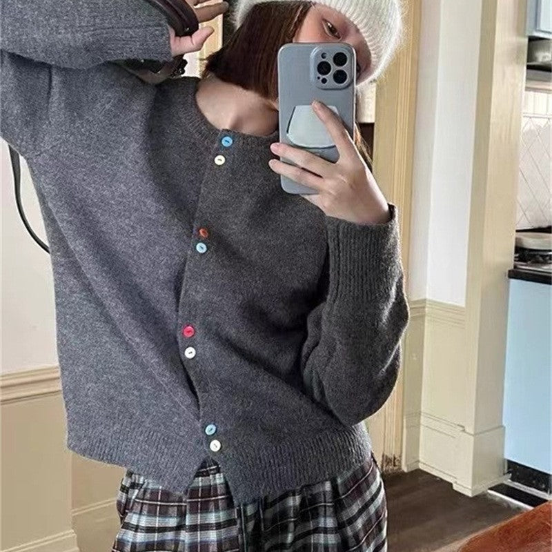 New Solid Color Loose And Lazy Style Cropped Sweater Coat