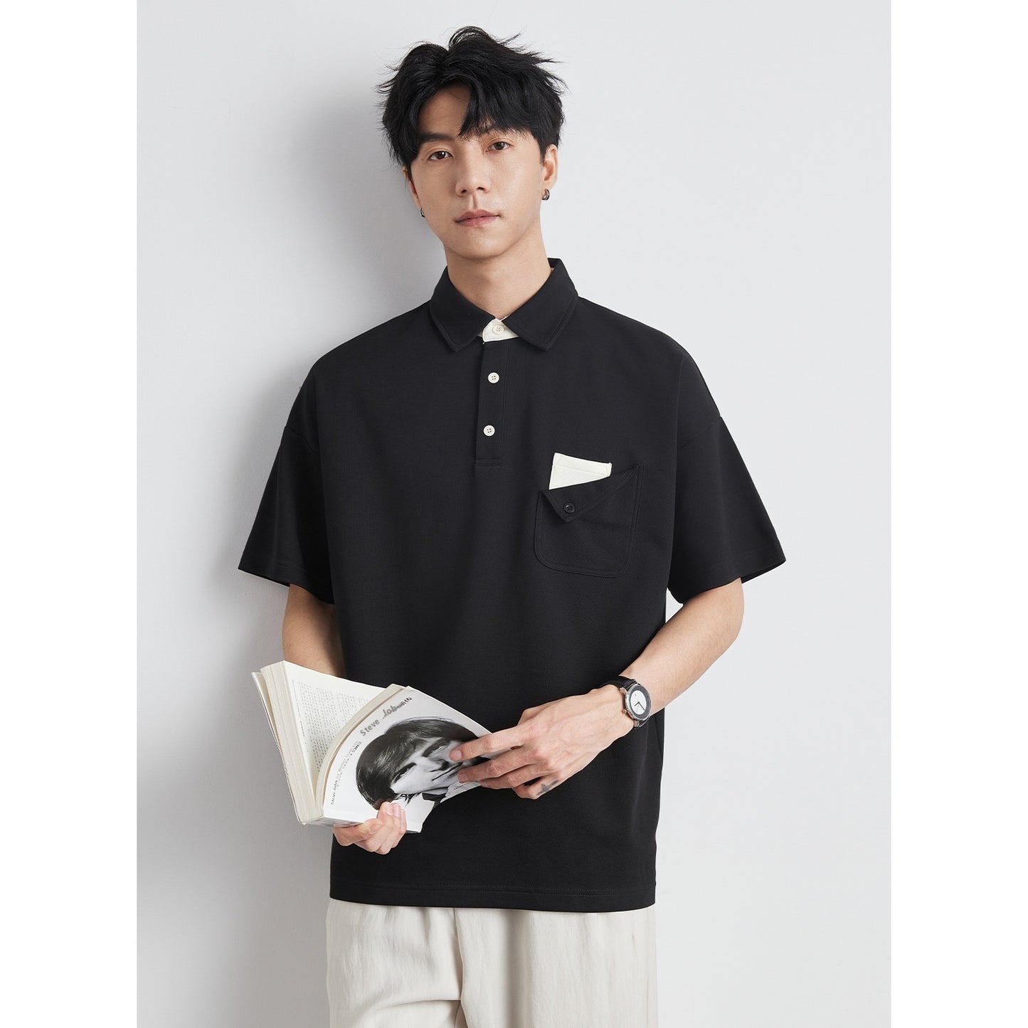 New All-matching T-shirt Men's Elbow-sleeved Top Polo Shirt Top