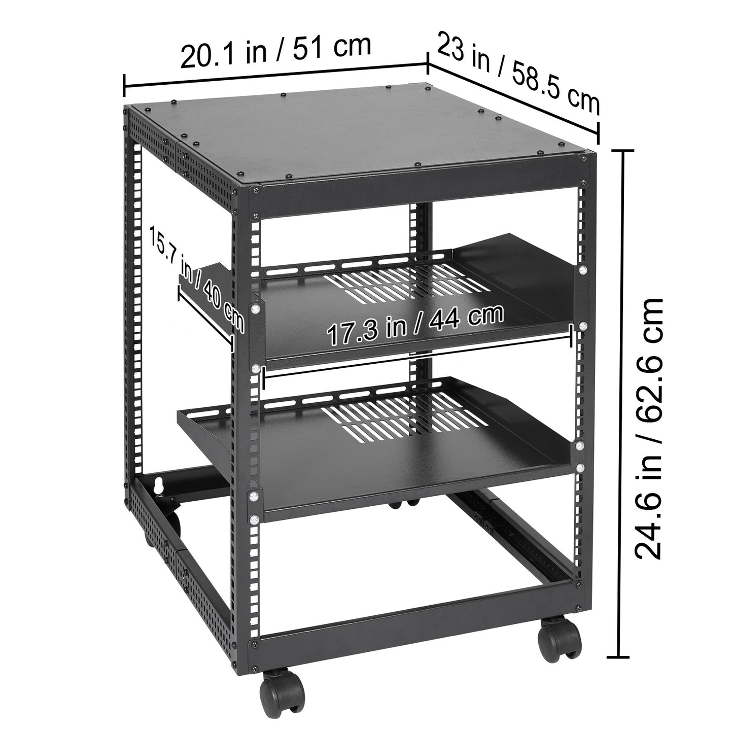 VEVOR 12U Open Frame Server Rack, Adjustable Depth, Free Standing Or Wall Mount Network Server Rack, 4 Post AV Rack With Casters, Holds All Your Networking IT Equipment AV Gear Router Modem