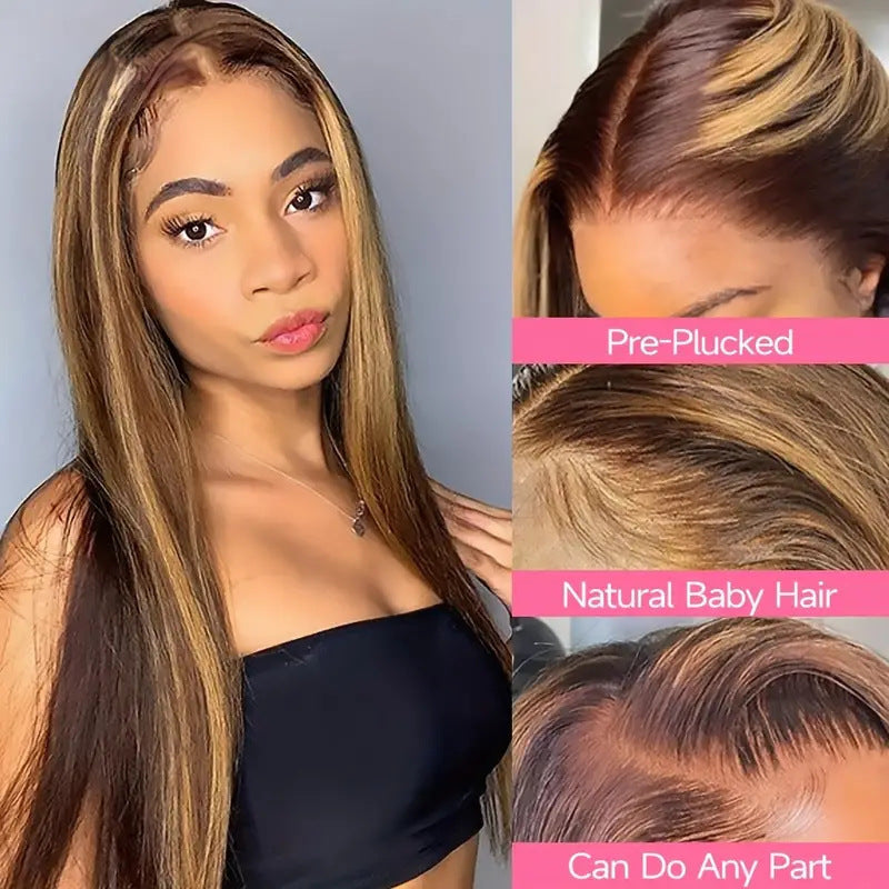Piano Color Long Straight Wig Front Lace Full-head Wig