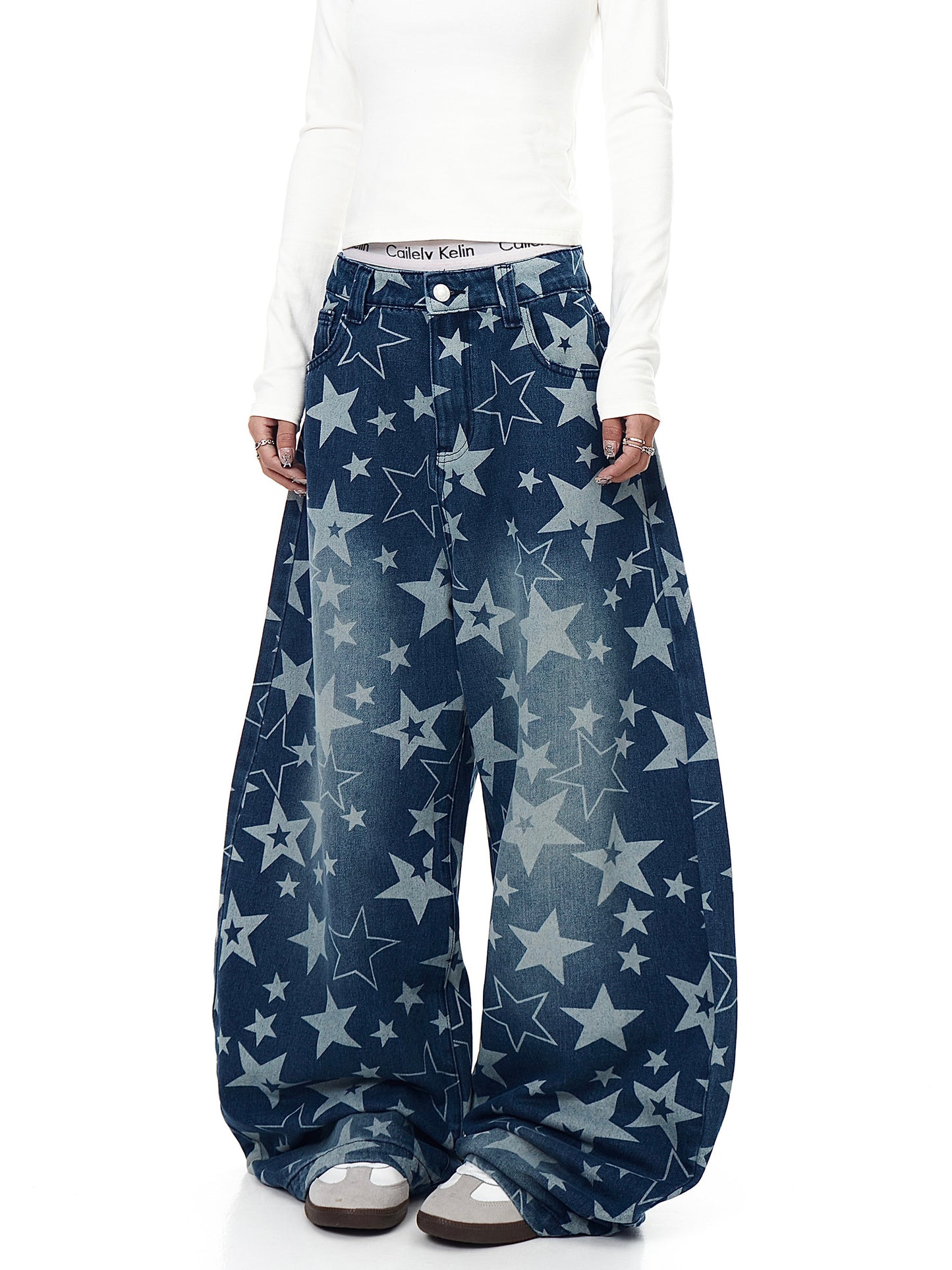 American Retro XINGX Full Printed Distressed Machete Jeans