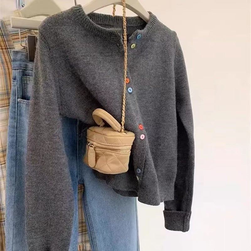 New Solid Color Loose And Lazy Style Cropped Sweater Coat