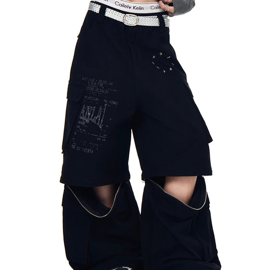 Removable Multi-pocket Cargo Pants Loose Wide-leg Pants