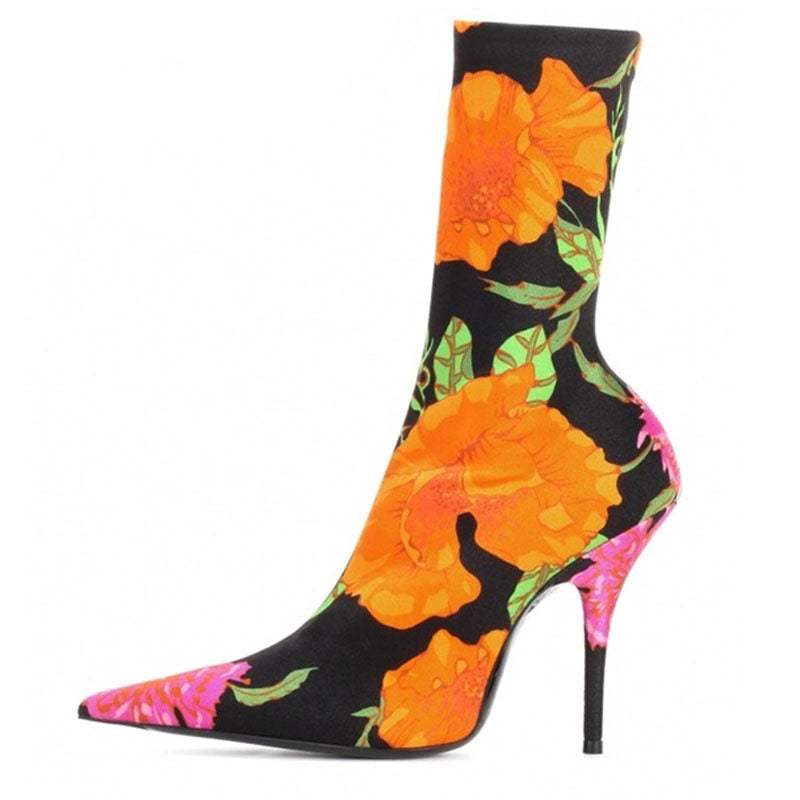 Womens Pointy Toe Elastic Boots, With Colorful , High Heels And Stiletto, Short Socks, New