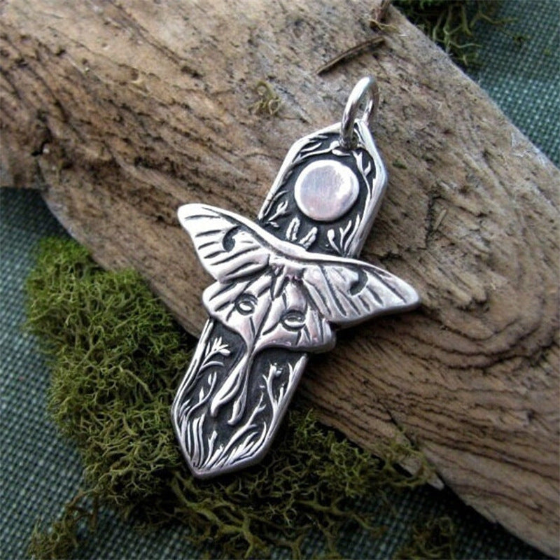 Boho Vintage Moon Moth Pendant Necklace