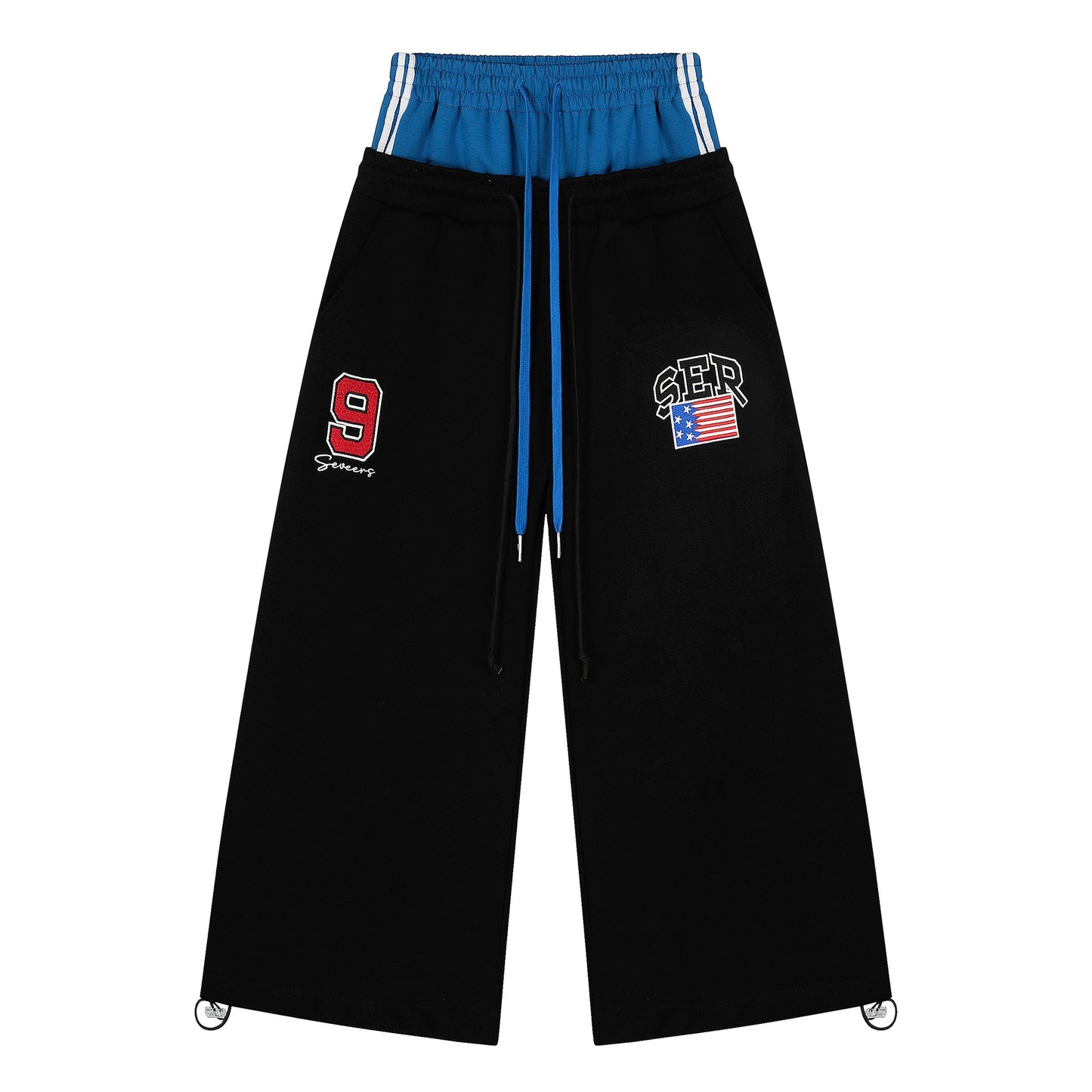 American-style Retro Double-waist Stitching Letter Curved Knife Sweatpants