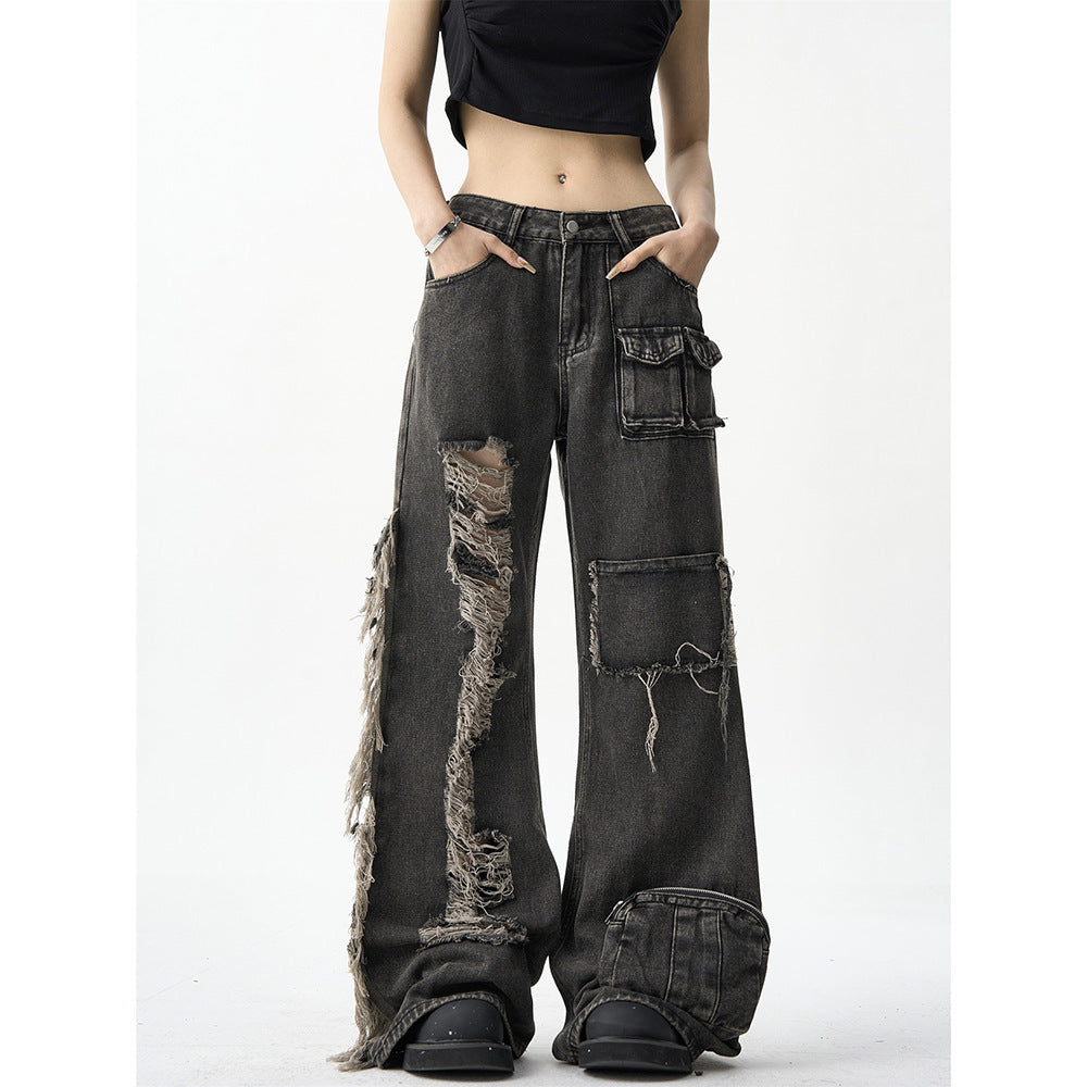 American High Street Niche Ripped Burr Cargo Jeans