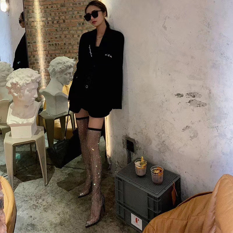 Mesh Cold Boots Martin Boots With Thin Heels And Pointed Toes