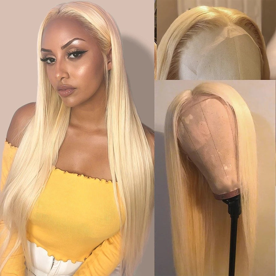 Mid-Section Blond Long Straight Hair, Chemical Fiber Wig