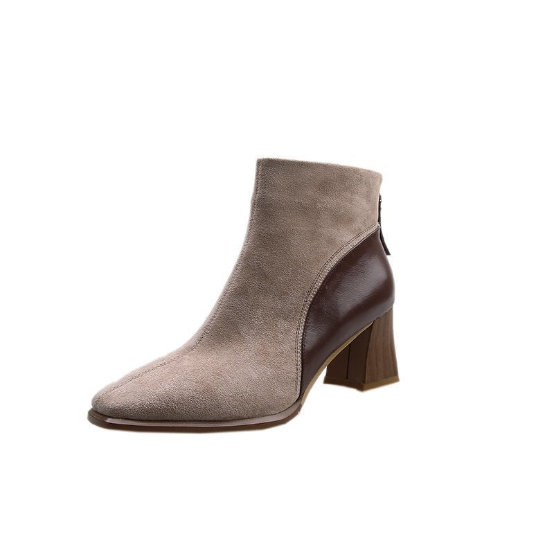 Women's Thick Heeled Short Boots Frosted And Velvet Pointed Martin Boots With High Heels
