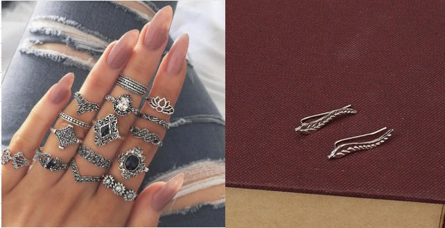 Boho Long Vintage Leaf Stud Earrings