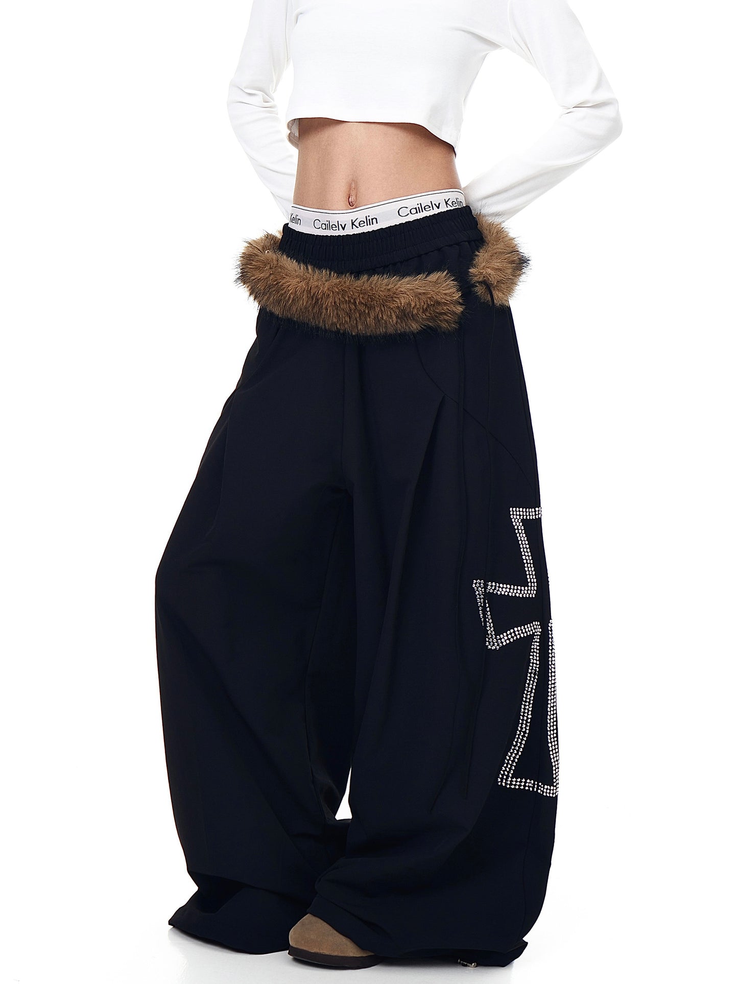 American Retro Deconstructed Detachable Fur Collar Overalls