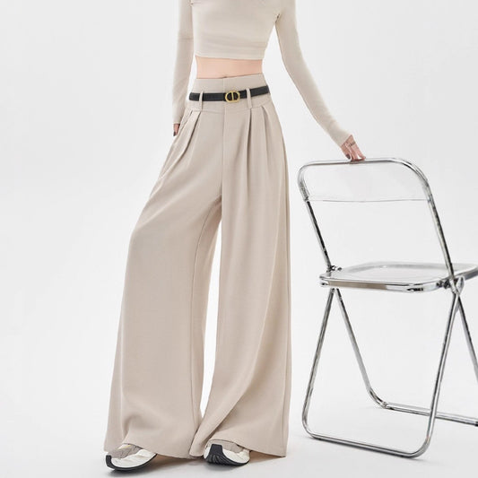 Design Sense Straight High Waist Slimming Draping Effect Casual Mopping Pants