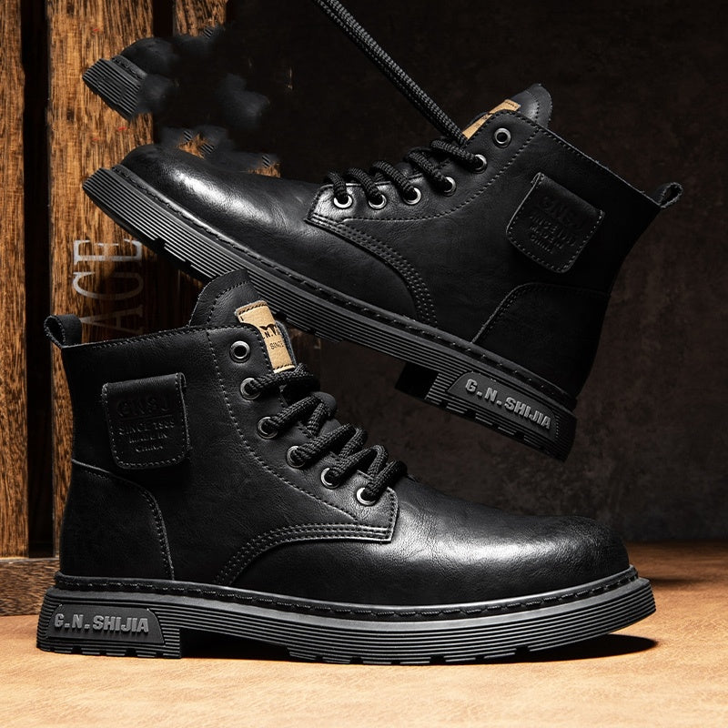 Autumn And Winter Fleece-lined With Hidden Heels Business Men's Low-top Martin Boots