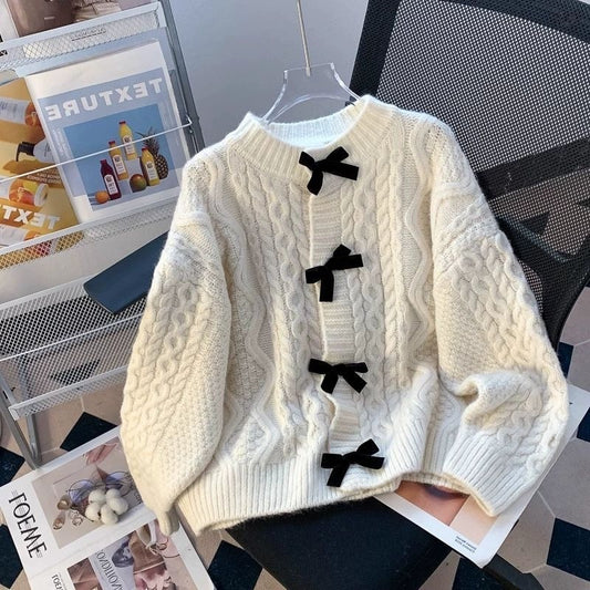 Women's Retro Japanese Lazy Twist Bow Sweater Coat