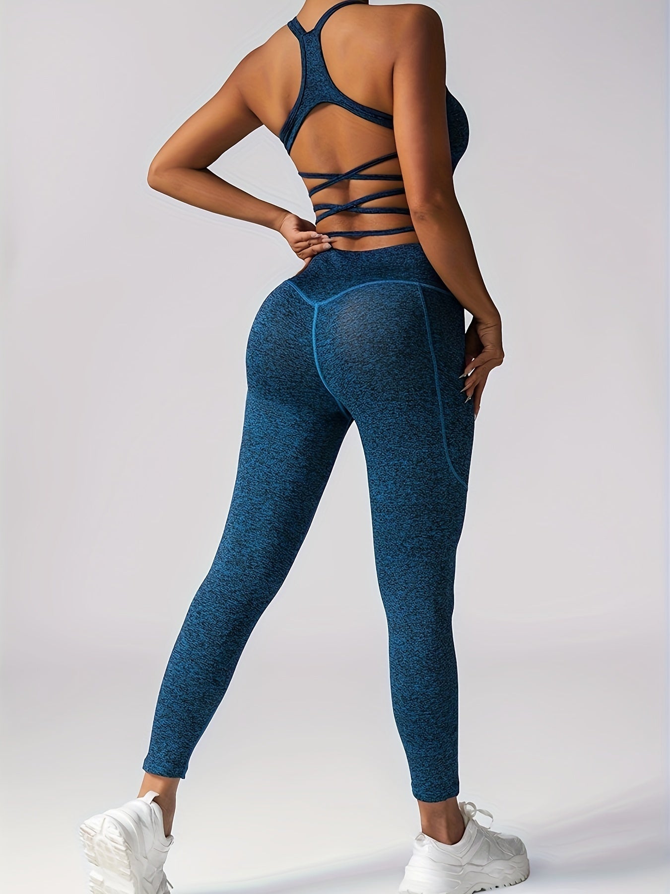 Women's Yoga Fitness Sports Pocket Set, 2 Piece Workout Set For Women Outfit Gym High Waist Leggings With Sport Bra