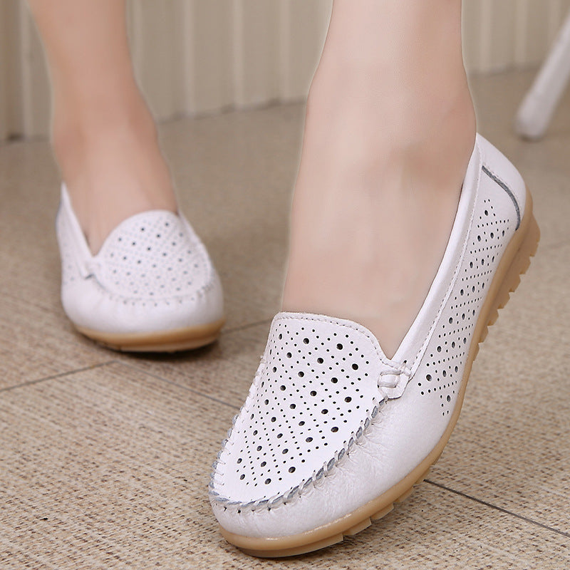 Nurse White Flat Leather Soft Bottom Women's Small Leather Shoes